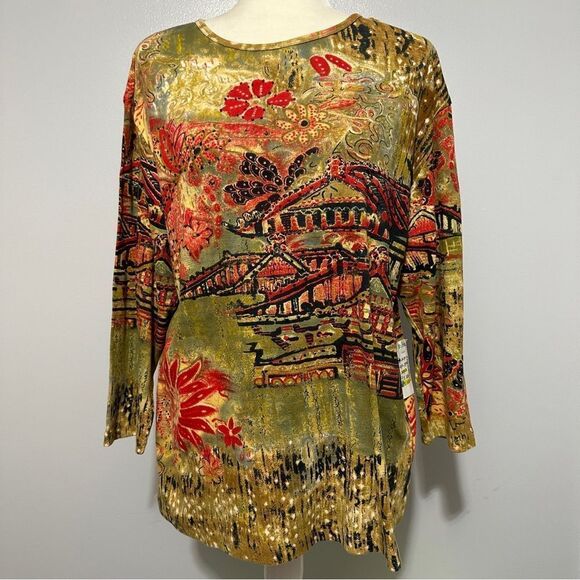 Take Two artsy colorful 3/4 sleeves shirt size 1X NWT - Picture 1 of 8